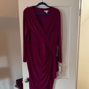 London Times Burgundy Long Sleeve Dress